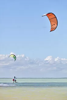 Images Dated 7th June 2022: A guy practices kitesurfing on the island of Holbox, Quintana Roo, Yucatan, Mexico