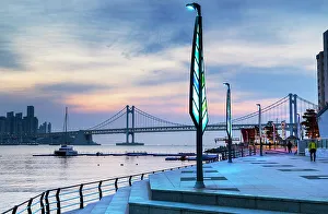 Busan Prints: Gwangan Bridge and Namcheon Beach Park at dawn, Busan, South Korea