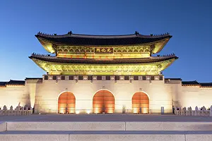 Ancient Monument Prints: Gwanghwamun Gate at dusk, Seoul, Seoul Metropolitan Area, South Korea