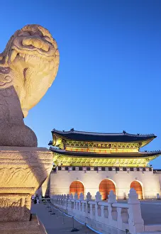 Ancient Monument Prints: Gwanghwamun Gate at dusk, Seoul, Seoul Metropolitan Area, South Korea