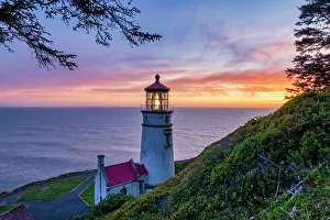 Haceta Head Lighthouse at Sunset, Oregon, USA