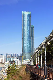 Technology Prints: Haeundae Blueline Park and Busan X the Sky skyscraper, Haeundae Beach, Busan, South Korea