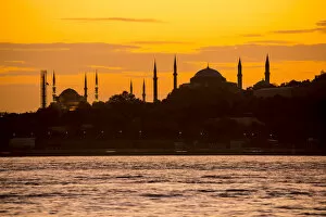 Hagia Sofia & Blue Mosque across the Bosphorus, Istanbul, Turkey