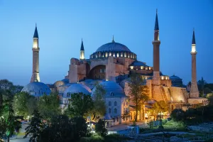 Orthodox Prints: Hagia Sophia (Aya Sofia) at sunset, Istanbul, Turkey. Blue hour