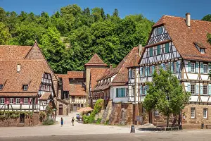 Baden Prints: Half-timbered ensemble in the monastery courtyard of Maulbronn, Baden-Wurttemberg, Germany