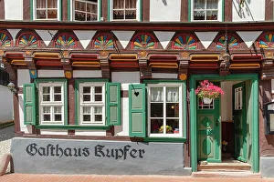 East Germany Prints: Half-timbered house Kupfer restaurant, Stolberg, Harz, Saxony-Anhalt, Germany