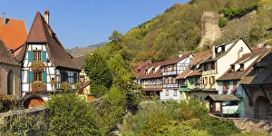 Haut Rhin Prints: Half-timbered house on Weiss River, Kaysersberg, Alsace, Alsatian Wine Route, Haut-Rhin