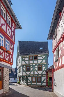 Spa Town Prints: Half-timbered houses at Bad Camberg, Taunus, Hesse, Germany
