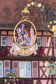 Sign Gallery: Half-timbered houses in the old town of Colmar, Alsatian Wine Route, France
