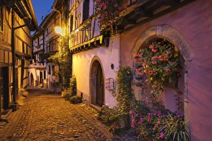 Half-timbered houses in the old town of Eguisheim, Alsace, Alsatian Wine Route, Haut-Rhin