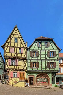Images Dated 30th November 2022: Half-timbered houses at Riquewihr, Haut-Rhin, Alsace, Alsace-Champagne-Ardenne-Lorraine, Grand Est