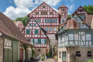 Half Timbered Houses Gallery: Half-timbered houses and Romschloessle in Creglingen, Romantic Road, Taubertal, Baden-Wurttemberg