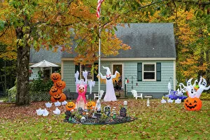 Display Gallery: Halloween display outside house, Maine, New England, USA
