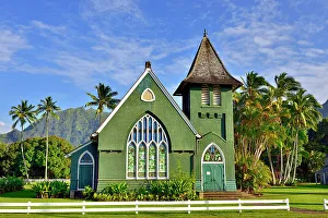 Kauai Prints: Hanalei Church Kauai, Hawaii, USA