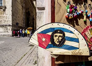 Guerrilla Prints: Hand Fan with Che Guevara, La Habana Vieja, Havana, La Habana Province, Cuba