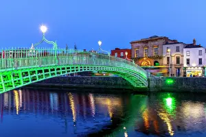 Pedestrian Bridge Prints: The Ha'penny Bridge at Dusk, Dublin, Ireland