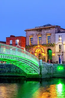 Pedestrian Bridge Prints: The Ha'penny Bridge at Dusk, Dublin, Ireland