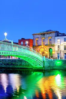 Pedestrian Bridge Prints: The Ha'penny Bridge at Dusk, Dublin, Ireland