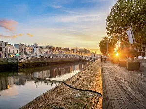 Bank Prints: Ha'penny Bridge at sunset, Dublin, Ireland