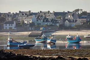Low Tide Prints: Harbor on the Ile de Batz at low tide in the evening light, Finistere, Brittany, France