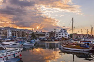 Harbor of Kyrenia at sunset, Northern Cyprus