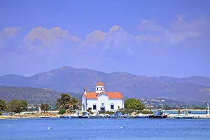 Bell Towers Prints: The Harbour and Agios Spyridon Church, Elafonisos Island, Laconia, The Peloponnese