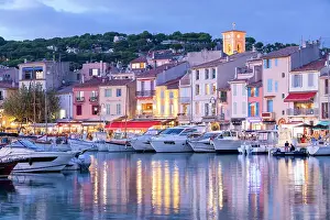 Yacht Prints: The Harbour at Cassis at Dusk, Cassis, Provence-Alpes-Cote d'Azur, France
