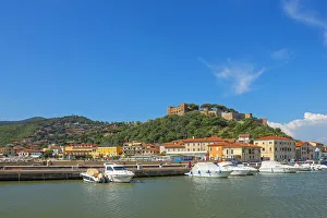 Harbour of Castiglione della Pescaia with fortress, Grosseto, Maremma, Tuscany, Italy