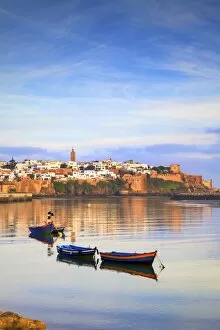 Morocco Gallery: Harbour and Fishing Boats with Oudaia Kasbah and Coastline in Background, Rabat, Morocco