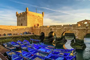 City Walls Prints: Harbourfront, boats and fortress at dawn, Essaouira, Essaouira, Morocco