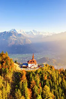 Harder Kulm with the Eiger, Monch and Jungfrau behind, Berner Oberland, Switzerland