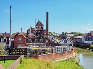 River Bank Prints: Harvey's Brewery and River Ouse, Lewes, East Sussex, England, United Kingdom