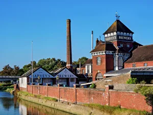 River Bank Prints: Harvey's Brewery and River Ouse, Lewes, East Sussex, England, United Kingdom