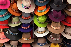 Urubamba Valley Prints: Hats on display in shop, UNESCO