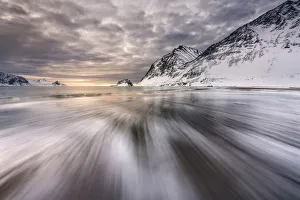 Western Prints: Haukland beach at sunset with low tide, Lofoten islands, Norway