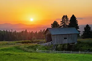 Timber Prints: Haze over the A.M. Foster Bridge at sunset, Green Mountains, Cabot, Vermont, USA