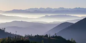 Serenity Prints: Hazy Mountains in Eggen Valley, South Tyrol, Dolomites, Italy
