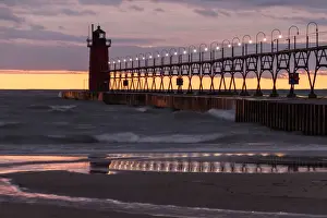 Headlight Prints: The headlight and the jekky with evening lighting overlooking the Lake Michigan