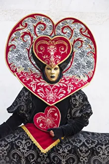 Masks Prints: Heart-shaped costume at the Venice Carnival, Venice, Italy