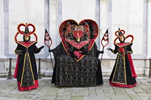 Heart-shaped costumes at the Venice Carnival, Venice, Italy