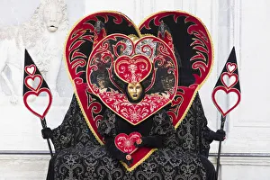 Heart-shaped costumes at the Venice Carnival, Venice, Italy