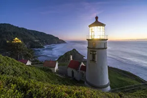 Lane County Prints: Heceta Head Lighthouse at dusk. Florence, Lane county, Oregon, USA