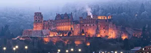 Heidelberg Prints: Heidelberg castle illuminated in winter at night, Baden-Wurttemberg, Germany