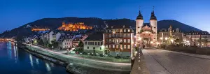 Jan Christopher Becke Prints: Heidelberg castle and Old Bridge at dusk alongside the Neckar river, Baden-Wurttemberg