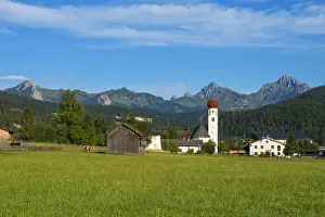 Osterrreichisch Prints: Heiterwang with Tannheim mountain range, Tyrol, Austria