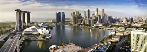 Marina Bay Prints: The Helix Bridge and Marina Bay Sands, elevated view over Singapore