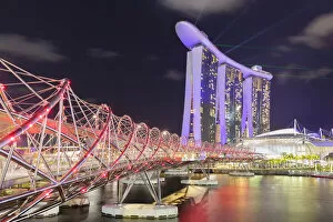 Images Dated 27th May 2021: Helix Bridge and Marina Bay Sands Hotel, Singapore City, Singapore