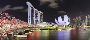 Urban Scene Prints: Helix Bridge, Marina Bay Sands Hotel and Science Museum, Singapore City, Singapore