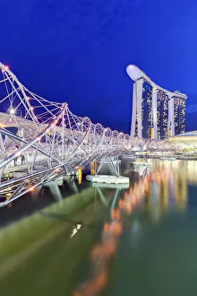 Images Dated 11th June 2012: The Helix Bridge and Marina Bay Sands, Marina Bay, Singapore