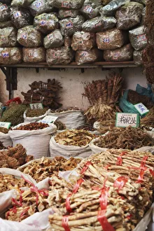 Herbs for sale at Chinese medicine market, Guangzhou, Guangdong Province, China
